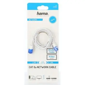 Мрежов кабел HAMA Flexi-Slim, U/UTP CAT 6a, 10 Gbit/s, RJ-45 - RJ45, 1.50 m, Бял - image 1