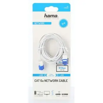 Мрежов кабел HAMA Flexi-Slim, U/UTP CAT 6a, 10 Gbit/s, RJ-45 - RJ45, 3.0 m, Бял - image 1