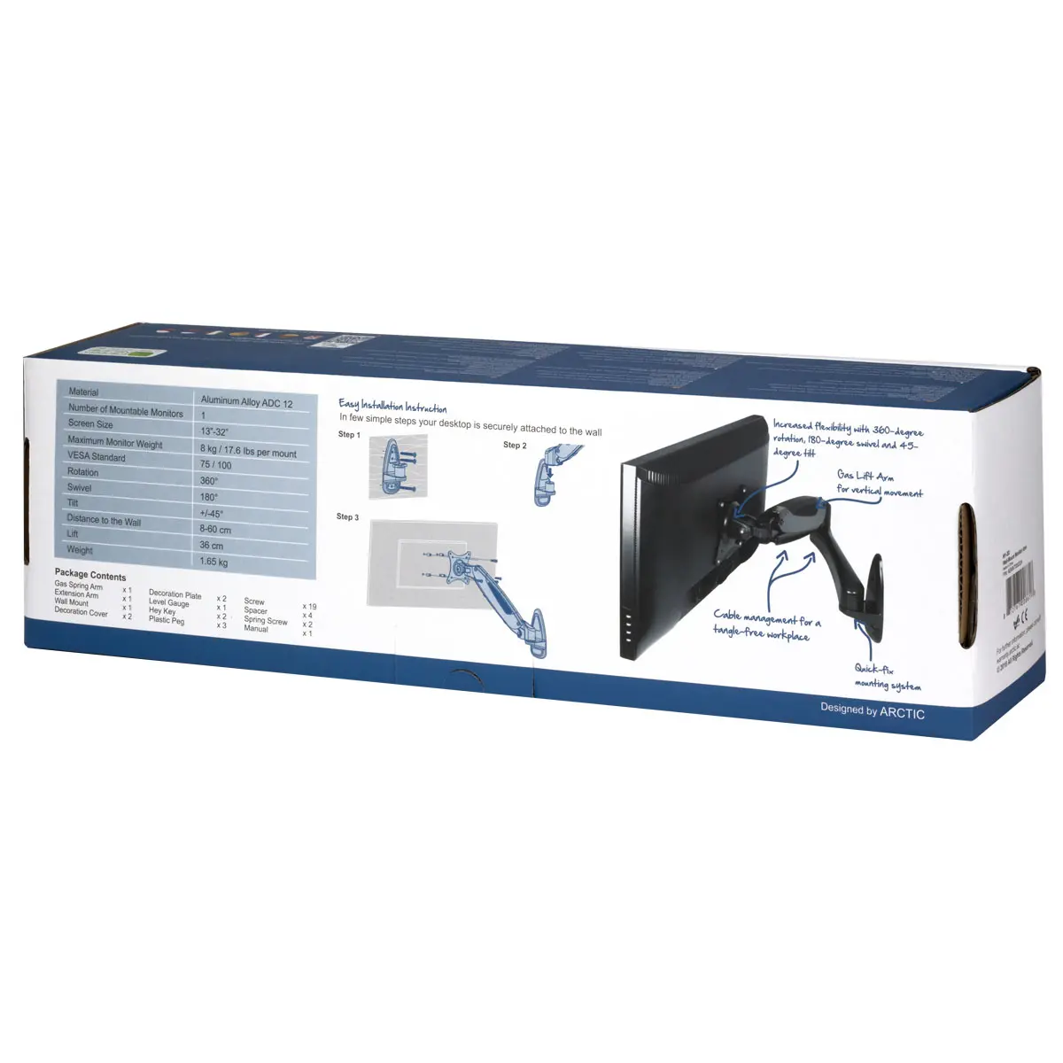 Стойка за монитор ARCTIC W1-3D, За стена, 13" - 38" - image 12