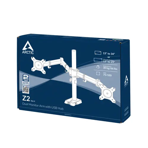 Стойка за 2 монитора за бюро ARCTIC Z2 (ген.3), Регулируема, 34", 15 кг, 4 x USB 2.0, Черна - image 10
