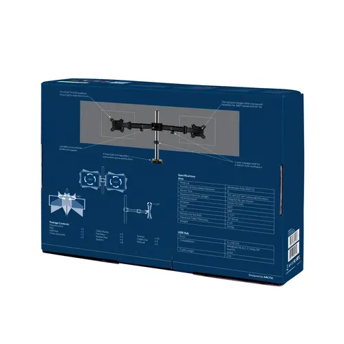 Стойка за 2 монитора за бюро ARCTIC Z2 (ген.3), Регулируема, 34", 15 кг, 4 x USB 2.0, Черна - image 11