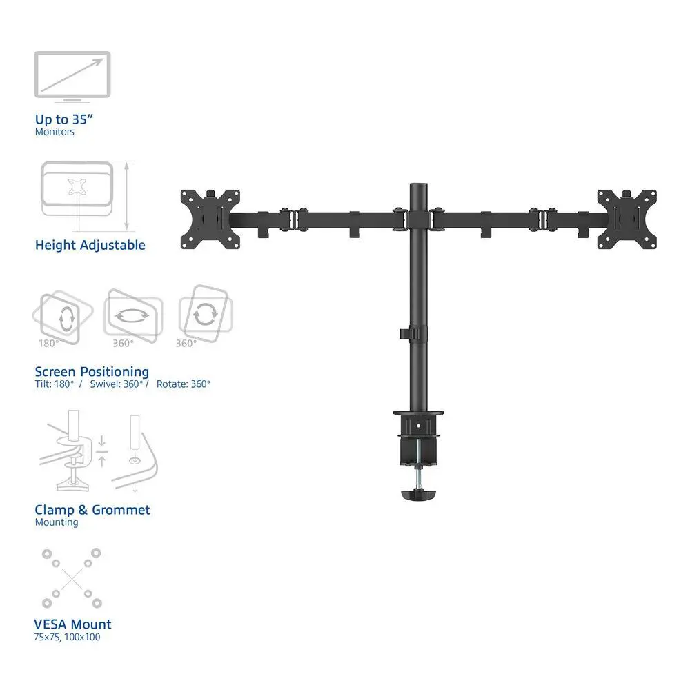 Стойка за 2 мониторa ACT AC8302, за бюро, Регулируема, 35", 2x8 кг, Черна - image 3