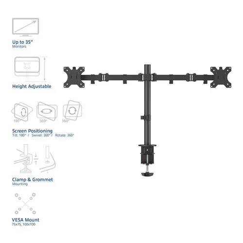 Стойка за 2 мониторa ACT AC8302, за бюро, Регулируема, 35", 2x8 кг, Черна - image 3