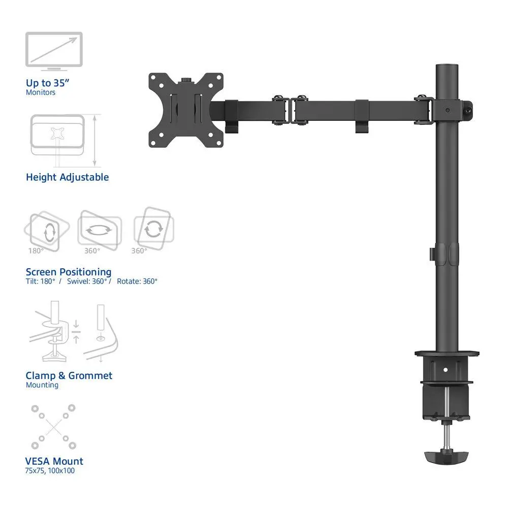 Βάση οθόνης γραφείου ACT AC8301, Ρυθμιζόμενη, 10" - 35", 8 kg, Μαύρη - image 3