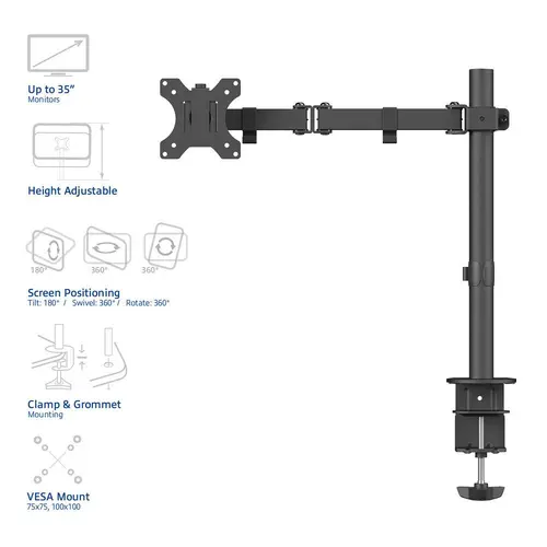 Suport monitor pentru birou ACT AC8301, Reglabil, 10" - 35", 8 kg, Negru - 4