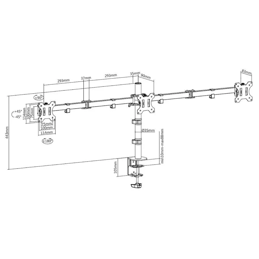 Стойка за 3 мониторa ACT AC8303, За бюро, Регулируема, 27", 21 кг, Черна - image 4