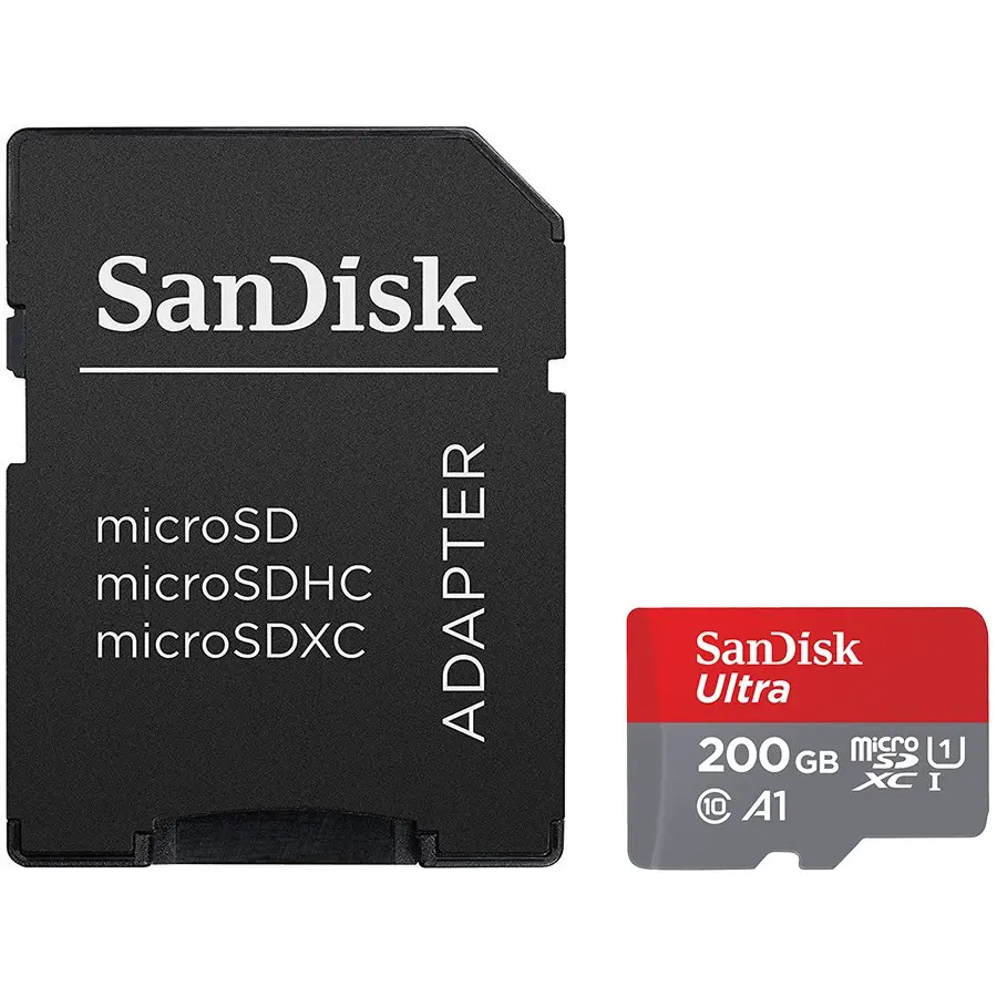Карта памет SANDISK Ultra, microSD, UHS-I, 200GB Class 10, U1, A1, 100 Mb/s, + SD Adapter