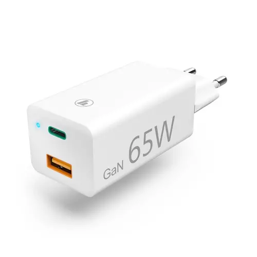 Мрежово зарядно HAMA GaN, USB-C Power Delivery (PD) + USB-A QC 3.0, 65W, Бял