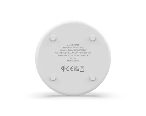 Безжично зарядно устройство RAPOO XC105, Qi, 5W/7.5W/10W, Бял - image 4