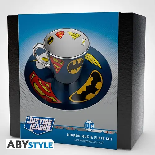 Комплект ABYSTYLE DC COMICS Mirror mug & plate set Logo, Чаша, Подложка с емблеми - image 1