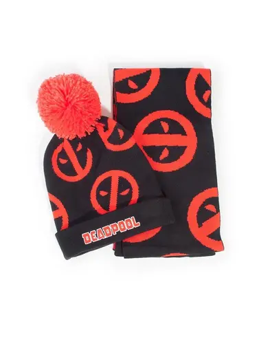 Σετ κασκόλ και σκούφος DIFUZED Deadpool, Symbol, Μαύρο/Κόκκινο - 1