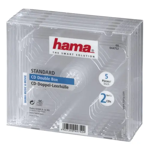 Θήκη για CD/DVD HAMA Double Jewel Case, διαφανής, 5 τεμ. στη συσκευασία - 1