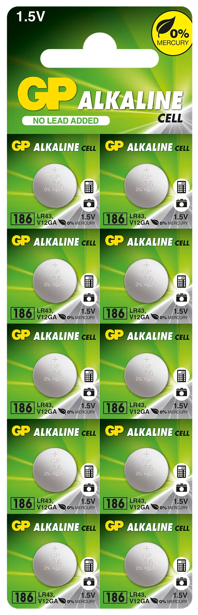 Αλκαλική μπαταρία κουμπί GP186 AG12 LR-43/ 10 τεμ./πακέτο τιμή για 1 τεμ./ 1.55V GP