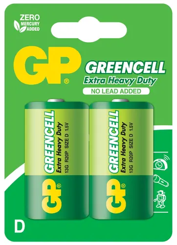 Μπαταρία ψευδαργύρου-άνθρακα GP R20, Greencell 13G-U2, 2 τεμ. στη συσκευασία, blister, 1.5V - 1