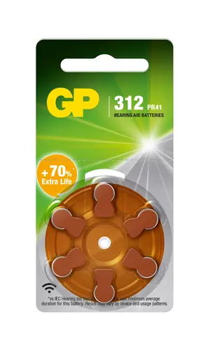 Baterie zinc-aer GP ZA312 6 buc. de tip nasture pentru aparate auditive în blister - 1