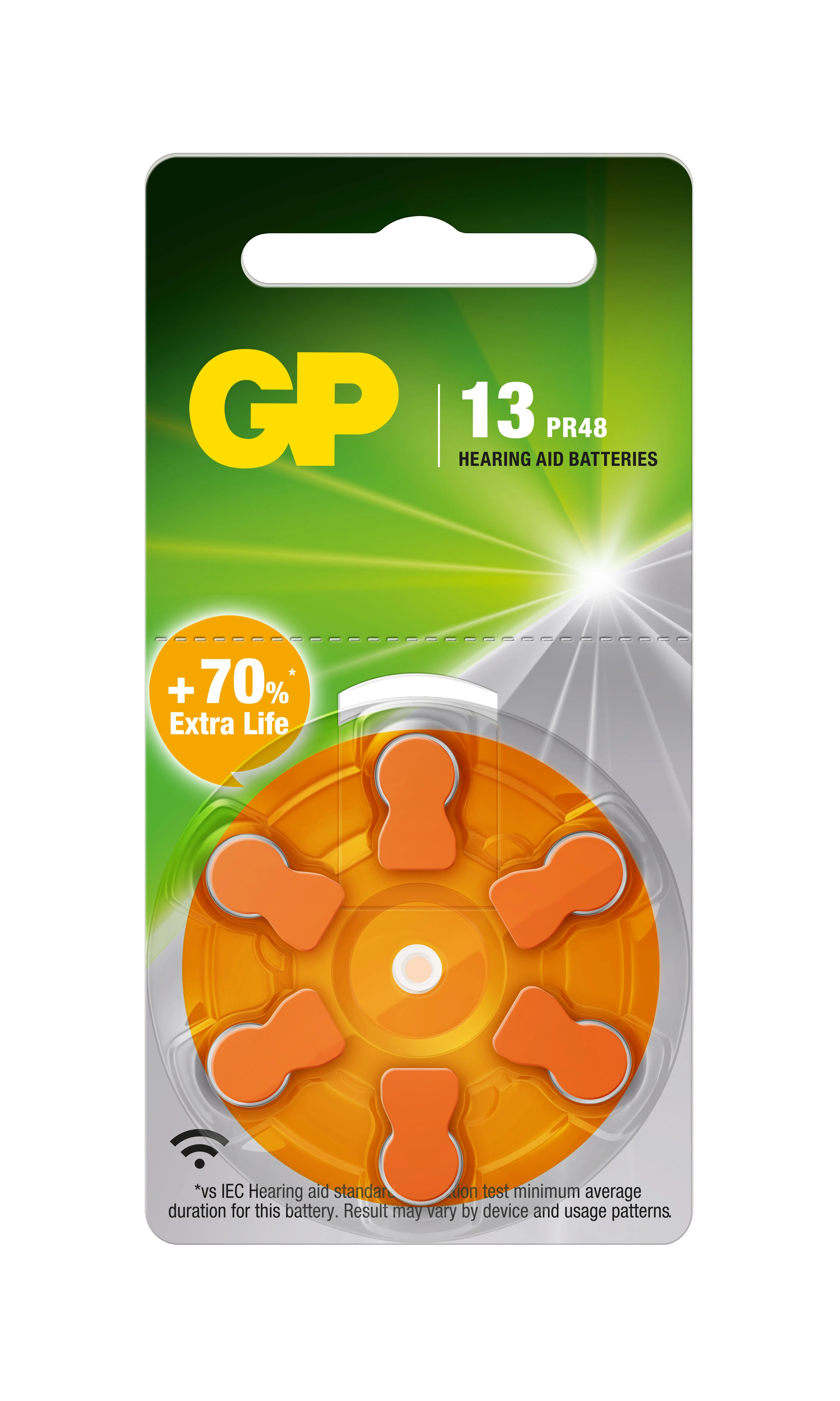 Baterie zinc-aer GP ZA13 6 buc. de tip nasture pentru aparate auditive în blister
