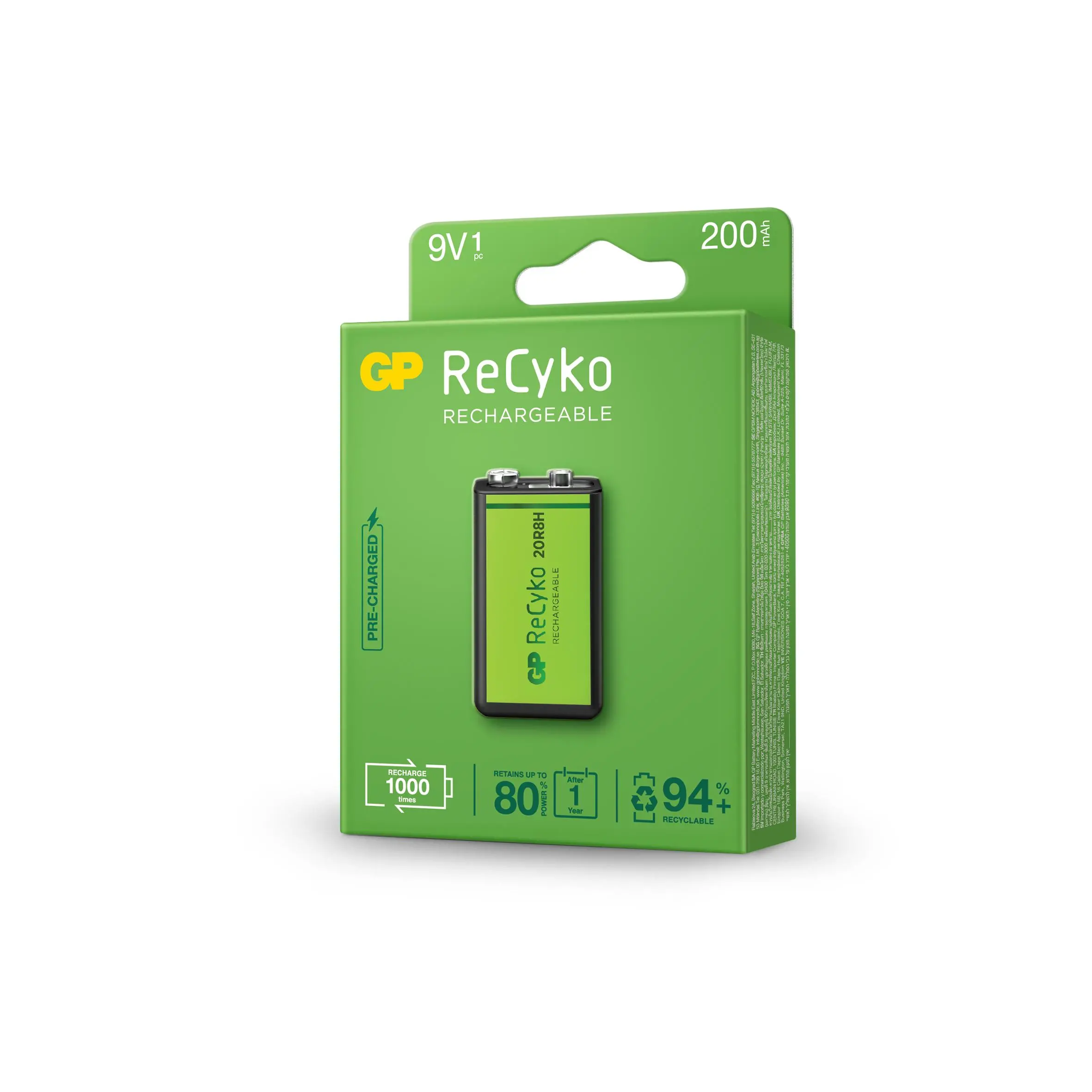 Акумулаторна Батерия GP R22 8.4V 200mAh RECYKO 20R8HN-GB1 NiMH 1бр. в опаковка GP - image 2