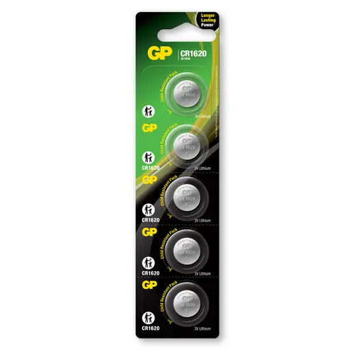 Baterie cu litiu tip buton GP CR1620 3V 5 buc. în blister /preț pentru 1 buc. baterie/ GP - 1