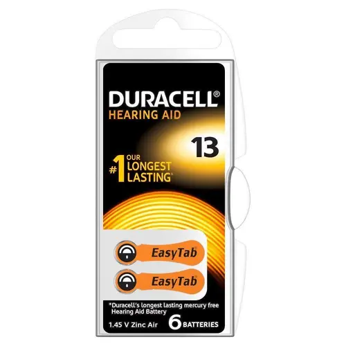 Μπαταρία ψευδαργύρου-αέρα DURACELL ZA13 6 τεμ. κουμπιά για ακουστικά βαρηκοΐας σε blister - 1