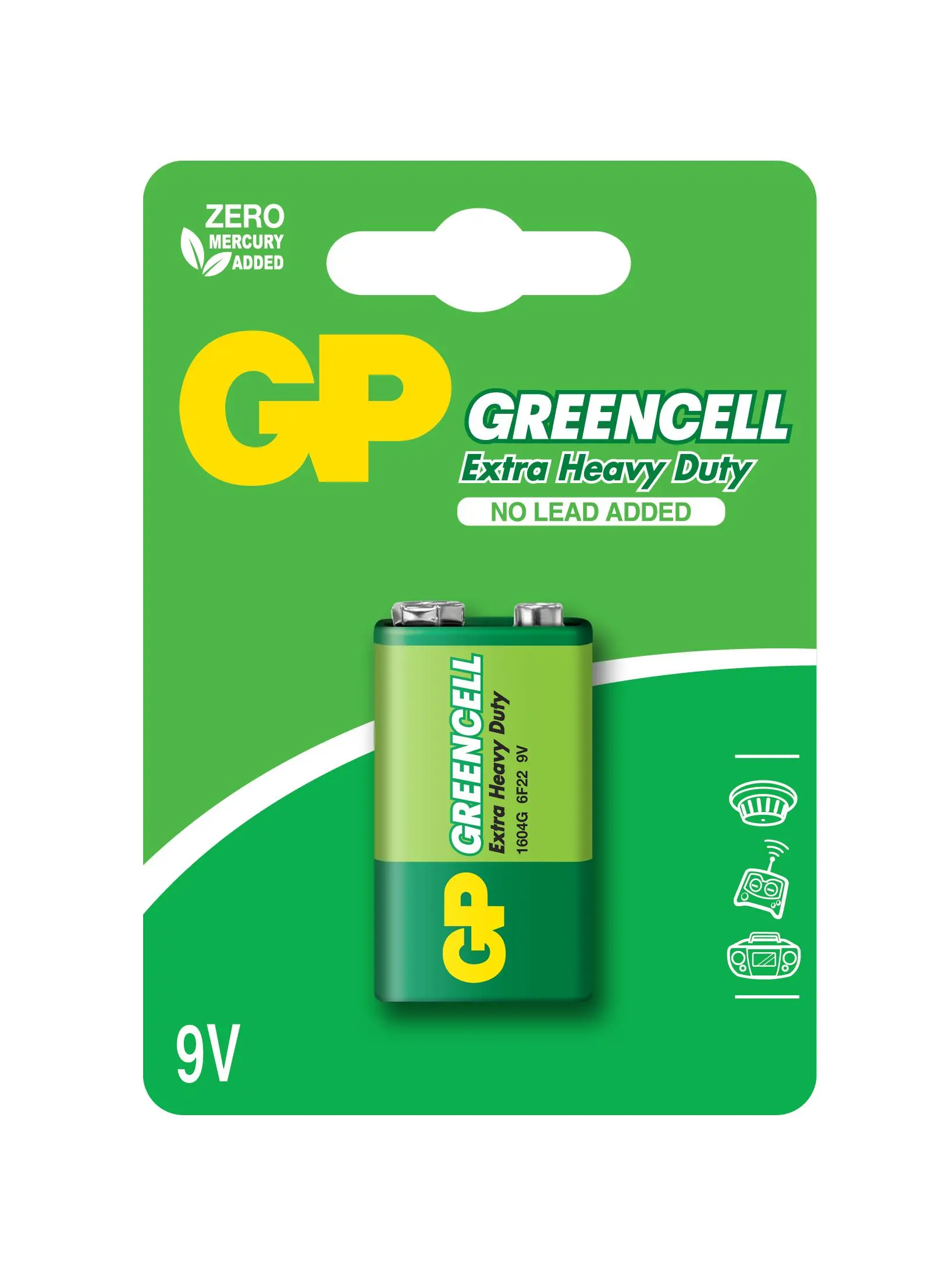 Baterie zinc-carbon GP 1604GLF-U1, 6F22, 9V, Greencell, 1 buc. blister