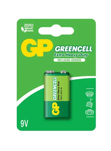 Baterie zinc-carbon GP 1604GLF-U1, 6F22, 9V, Greencell, 1 buc. blister - 1