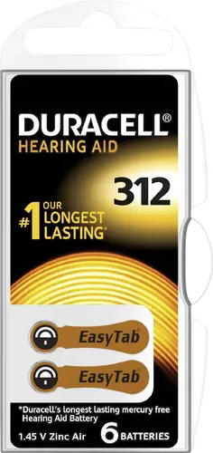 Baterie zinc-aer DURACELL ZA312 6 buc. buton pentru aparat auditiv în blister - 1