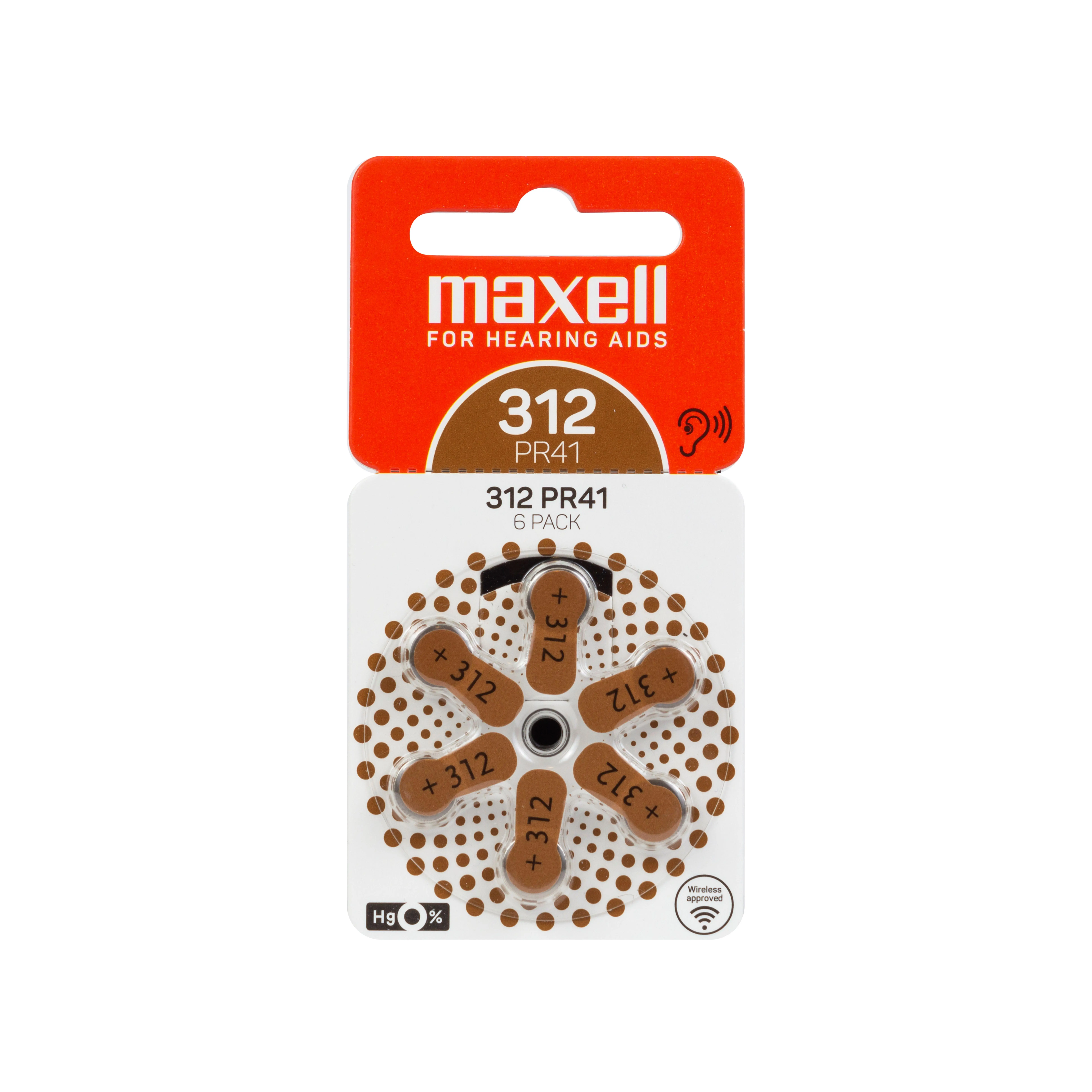 Baterie zinc-aer MAXELL ZA312 6 buc. buton pentru aparat auditiv în blister