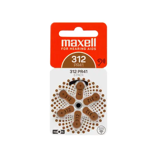 Батерия цинково въздушна MAXELL ZA312 6 бр. бутонни за слухов апарат в блистер