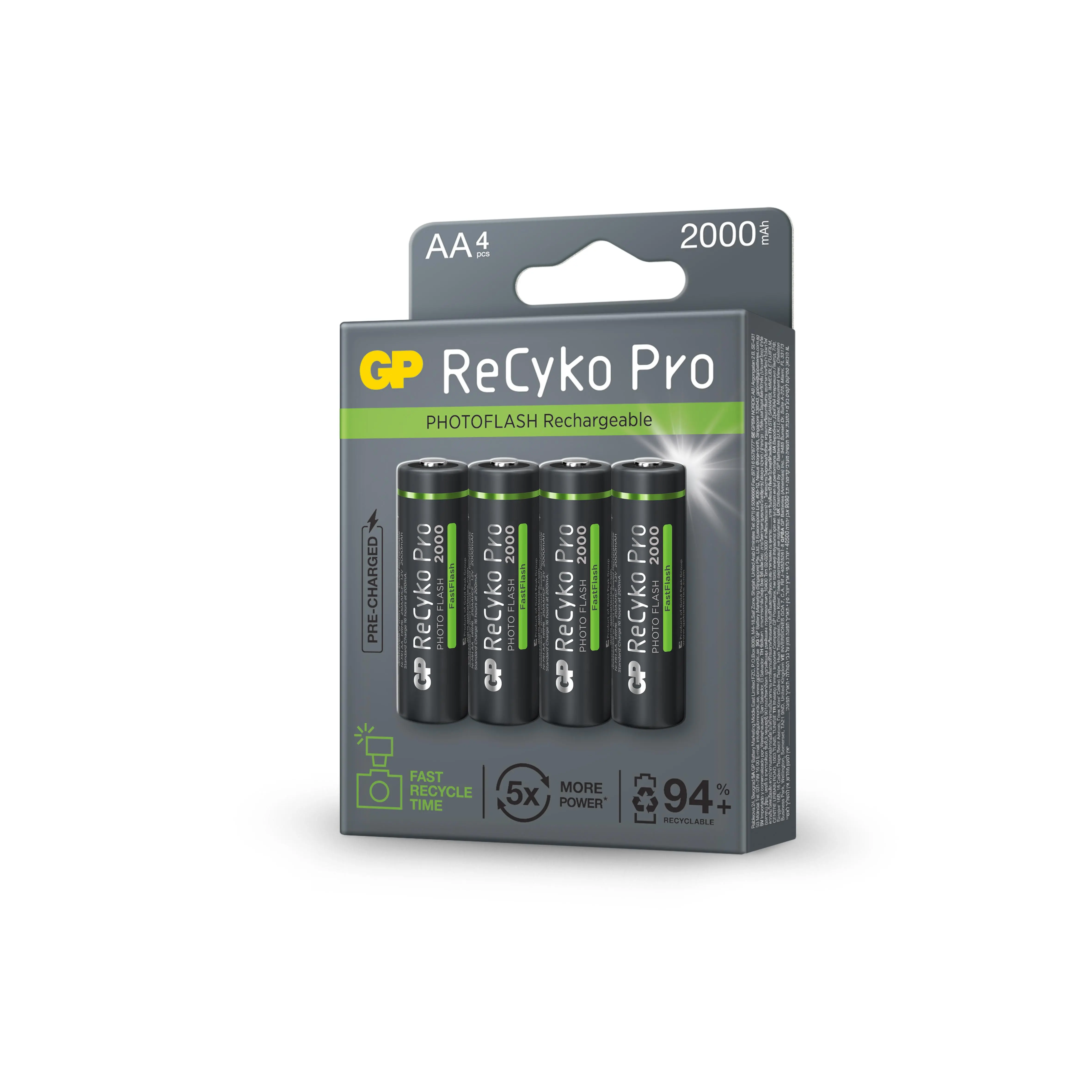 Акумулаторна Батерия GP R6 AA 2000mAh RECYKO + PRO Fast Flash GP-BR-210AAHCF-APCEB4 NiMH /до 500 цикъла/  4 бр. в опаковка GP - image 1