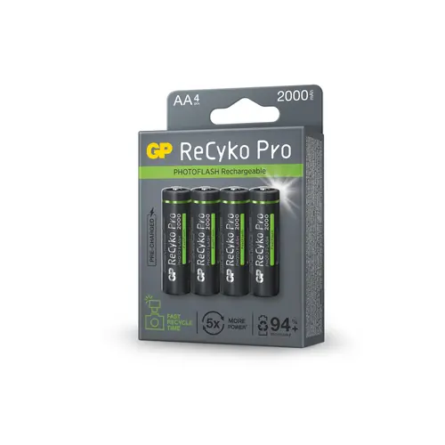 Акумулаторна Батерия GP R6 AA 2000mAh RECYKO + PRO Fast Flash GP-BR-210AAHCF-APCEB4 NiMH /до 500 цикъла/ 4 бр. в опаковка GP - image 1