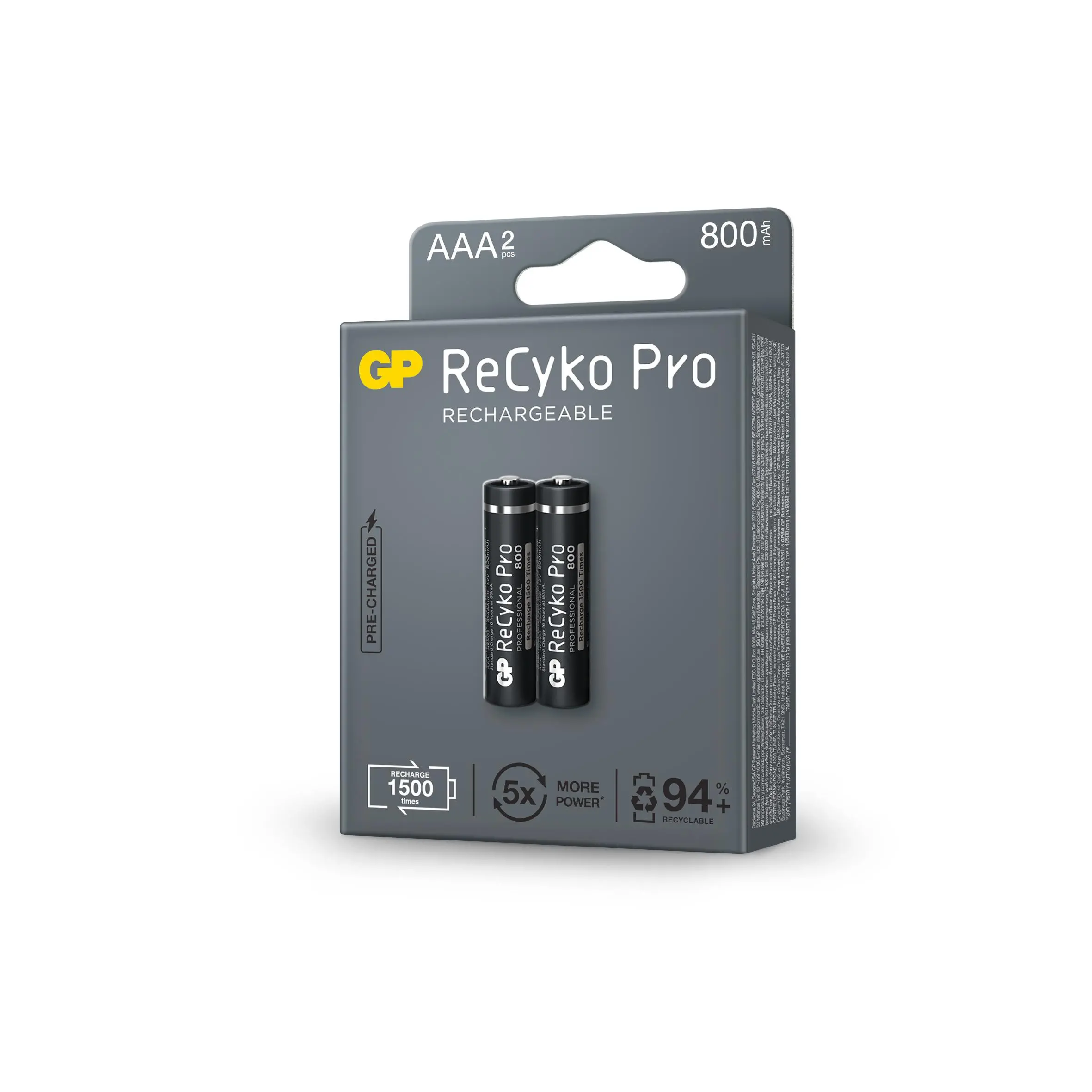 Акумулаторна Батерия GP R03 AAA 800mAh, NiMH, 85AAAHCB-EB2 RECYKO+ PRO, До 1500 цикъла, 2 бр. в опаковка - image 1