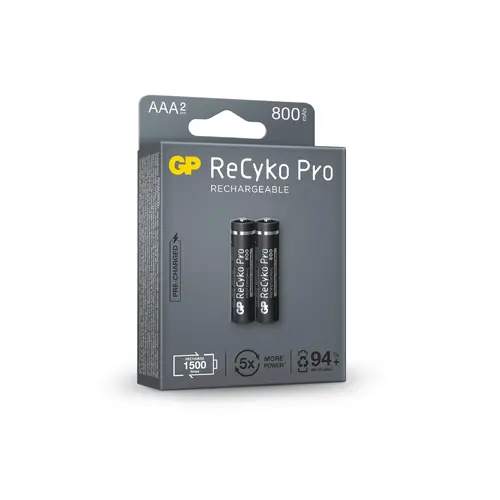 Акумулаторна Батерия GP R03 AAA 800mAh, NiMH, 85AAAHCB-EB2 RECYKO+ PRO, До 1500 цикъла, 2 бр. в опаковка - image 2