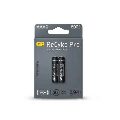 Baterie reîncărcabilă GP R03 AAA 800mAh, NiMH, 85AAAHCB-EB2 RECYKO+ PRO, Până la 1500 de cicluri, 2 buc. în ambalaj - 1