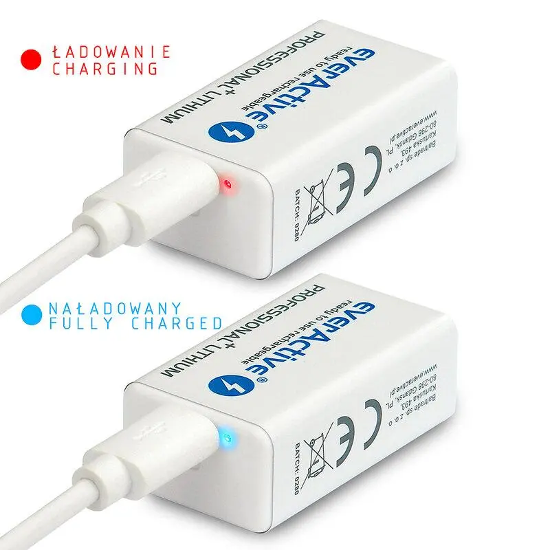 Baterie reîncărcabilă R22 9V LiIon 500mAh/550 precharged +Usb-C 1buc. în ambalaj EVERACTIVE - image 2