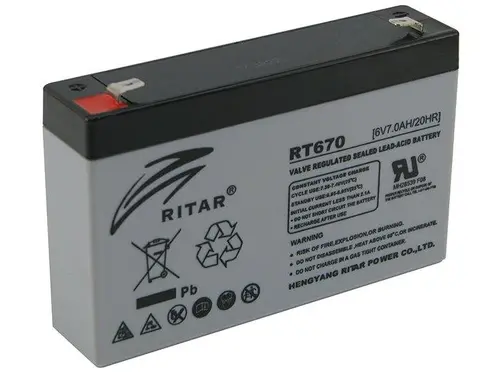 Μπαταρία μολύβδου RITAR, (RT670) AGM, 6V, 7Ah, 151 /34 /94 mm, Ακροδέκτης1 - 1