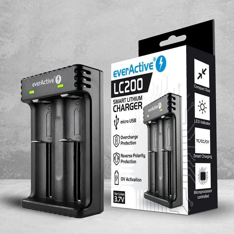 Φορτιστής για μπαταρίες LiIon 3,7v CR18650,CR123,14500 2 θέσεων USB micro LC-200 EverActive - image 3