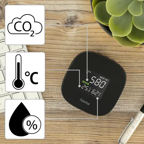 Уред за измерване HAMA Safe, CO2, Температура, Влажност, Черен - image 10
