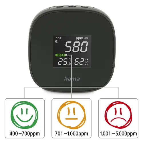 Уред за измерване HAMA Safe, CO2, Температура, Влажност, Черен - image 5