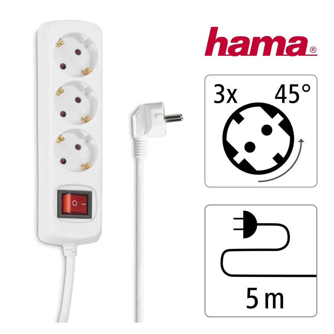Разклонител HAMA, 3гнезда, 5м, 108815 - image 3