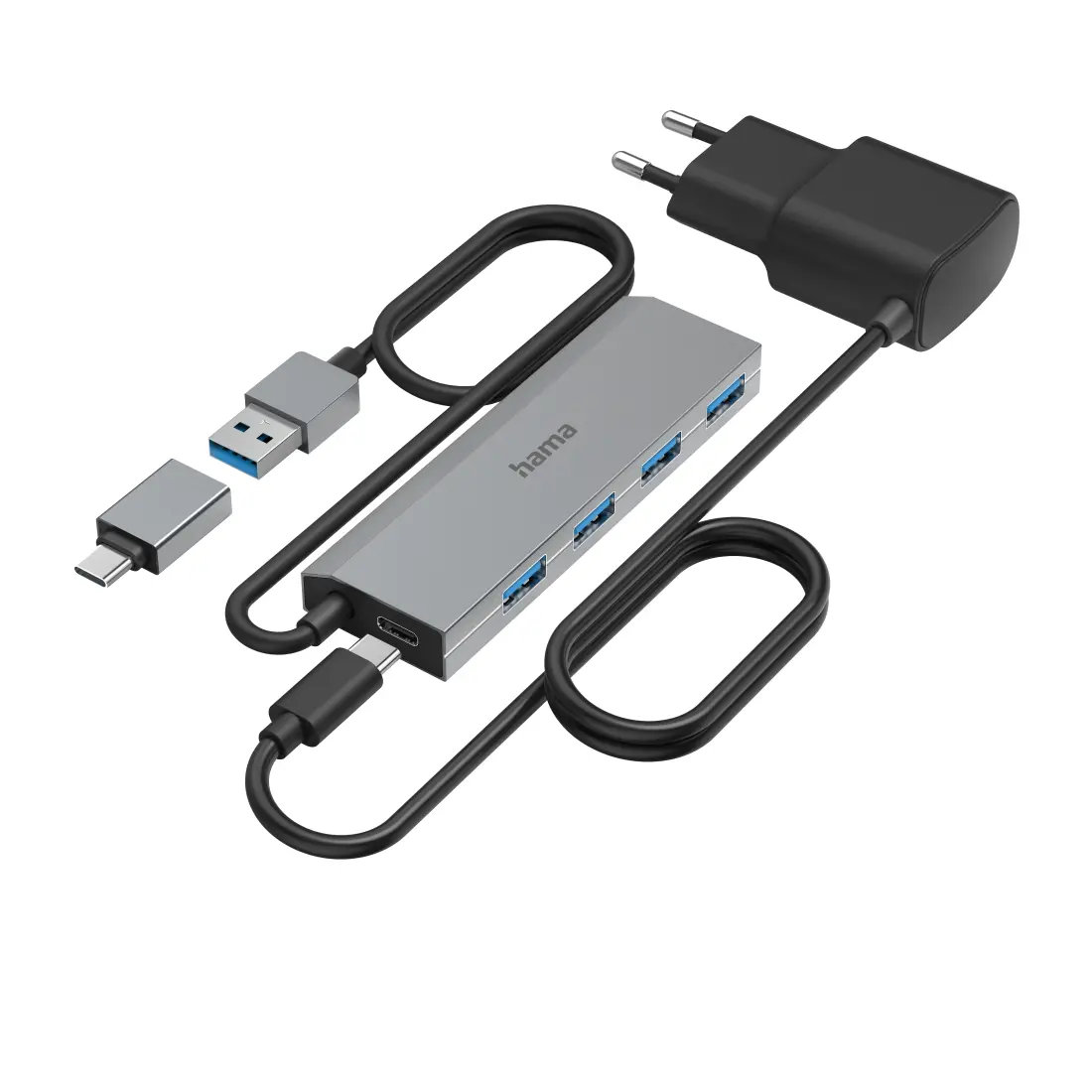 HAMA Διανομέας 4 θυρών, USB 3.2 Gen 1, 5 Gbit/s, προσαρμογέας USB-C, αυτόνομη τροφοδοσία - image 2