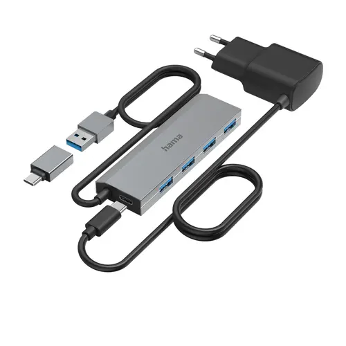 HAMA Διανομέας 4 θυρών, USB 3.2 Gen 1, 5 Gbit/s, προσαρμογέας USB-C, αυτόνομη τροφοδοσία - 3