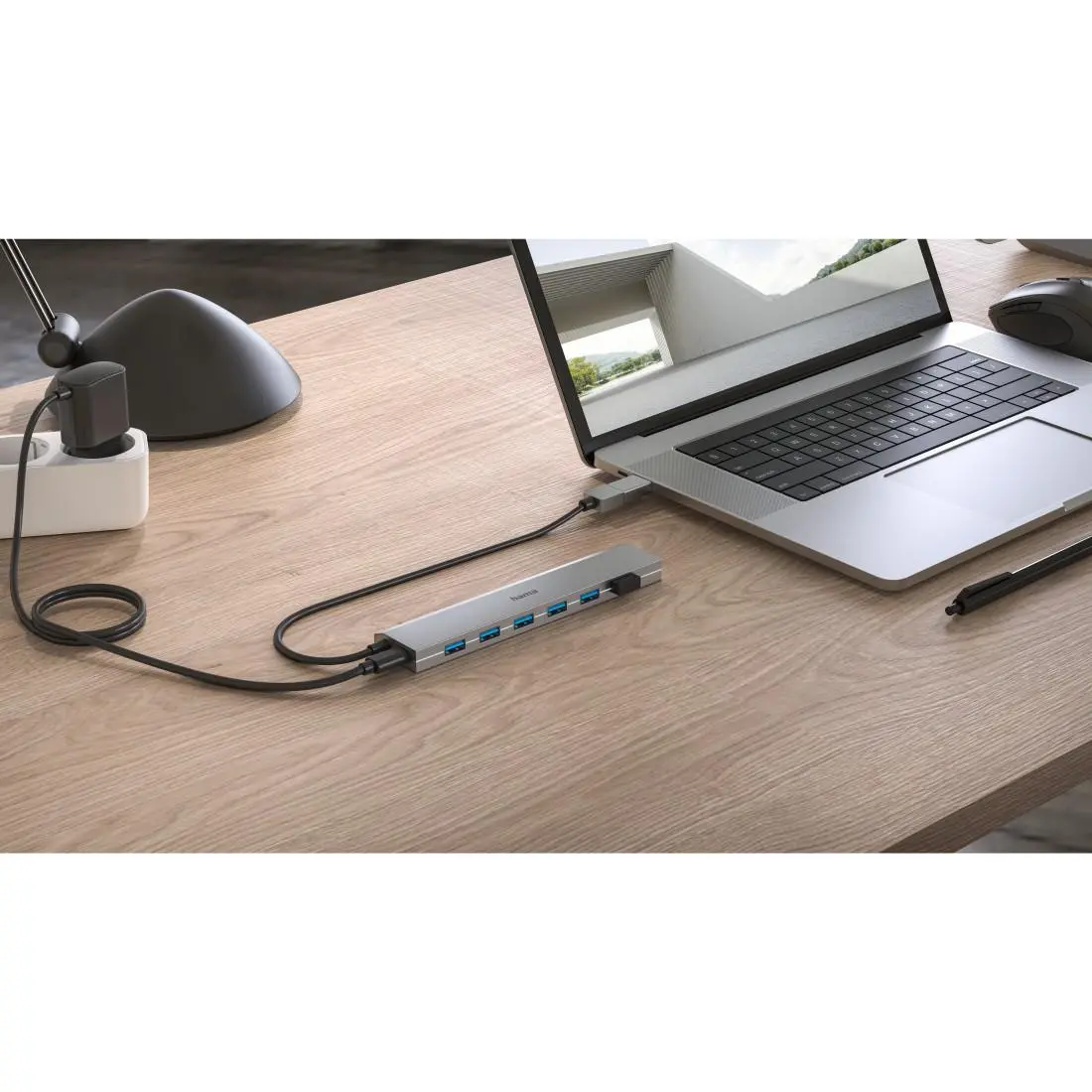 HAMA 7-портов хъб, USB 3.2 Gen 1, 5 Gbit/s, USB-C адаптер със захранване - image 3