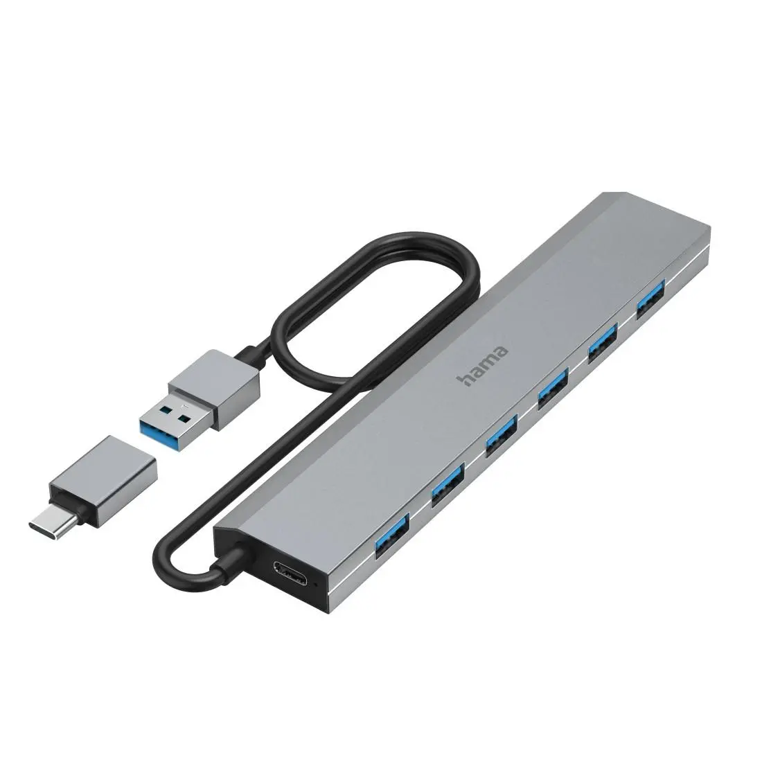 HAMA 7-портов хъб, USB 3.2 Gen 1, 5 Gbit/s, USB-C адаптер със захранване - image 5