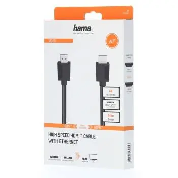 Кабел HAMA 205005, High-Speed, HDMI мъжко - HDMI мъжко, 4K,18Gbit/s, Ethernet, 1.5 м, Екраниран, Черен - image 1