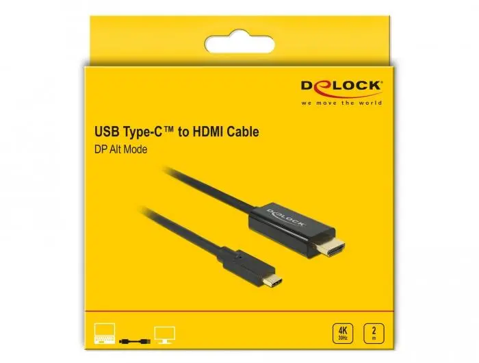 Кабел Delock, USB-C мъжко - HDMI мъжко, 2.0 m, 4K 30 Hz, 2 m, Черен - image 2
