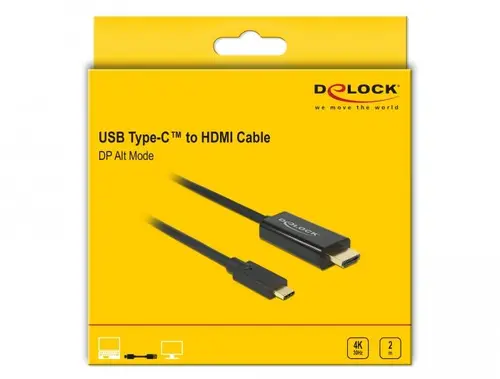 Кабел Delock, USB-C мъжко - HDMI мъжко, 2.0 m, 4K 30 Hz, 2 m, Черен - image 2