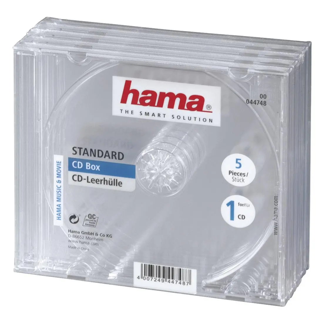 Carcasă CD/DVD HAMA Jewel Case, transparentă, 5 buc. în pachet
