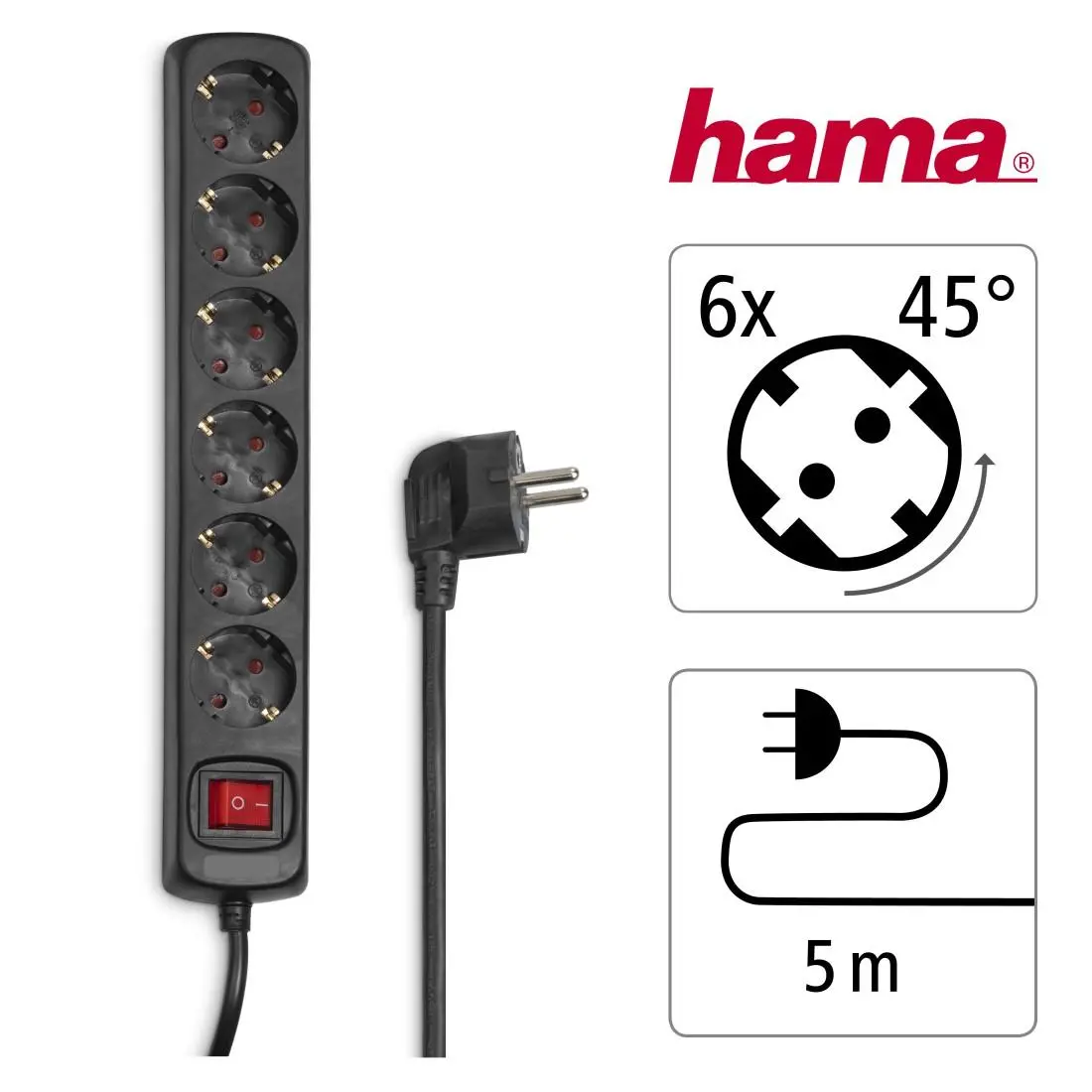 Разклонител със 6 гнезда HAMA, 5м, 137266 - image 4
