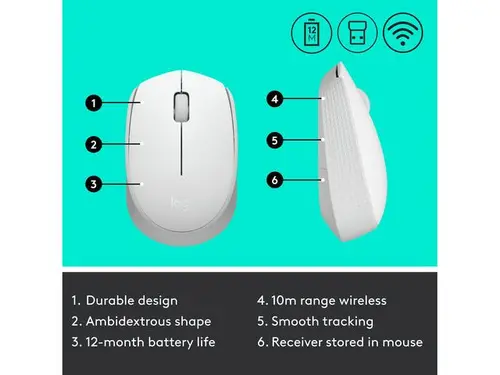 Безжична оптична мишка LOGITECH M171, USB, Бял - image 3