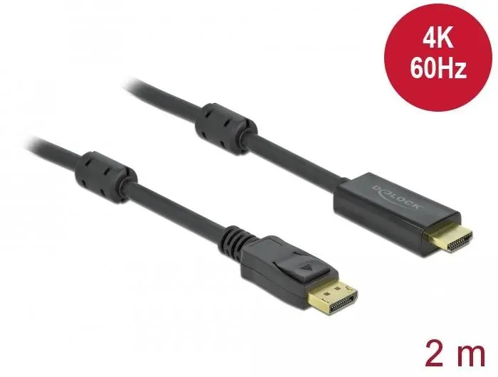 Кабел Delock DisplayPort мъжко - HDMI мъжко, 2 м., 4K 60Hz, Черен - image 1